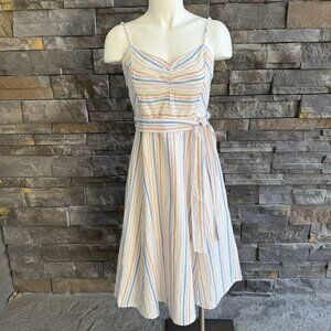 Gap Dress Midi Linen Blend Stripe Minimalist Timeless Easter Spring Summer Sz‎ 4